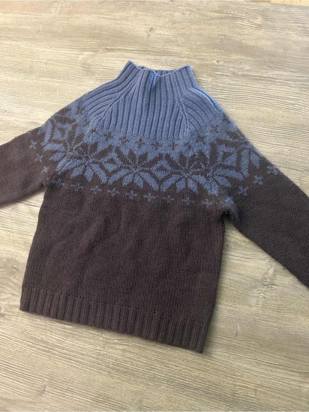 Roots Vintage 100% Wool Fair Isle Mock Neck Knit Sweater - Blue & Grey Medium